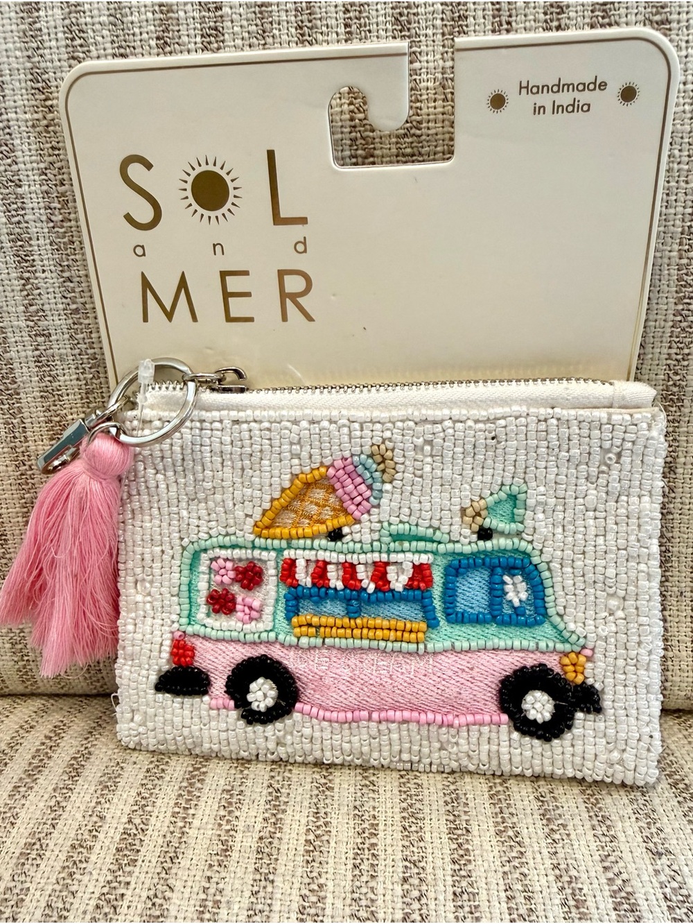Pink Beaded Ice Cream Van Coin Purse